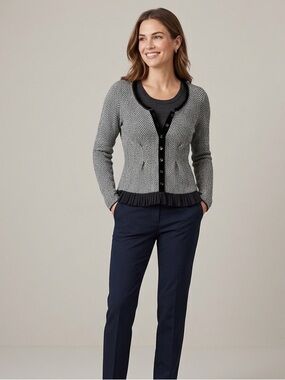 Guinevere Wool Knit Button Up Front Cardigan Sweater Size Small Black & White
